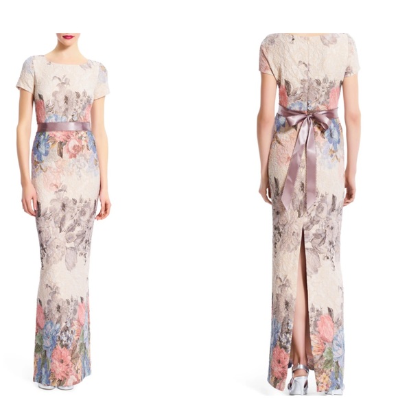 Adrianna Papell Jacquard Column Gown. S3 - Picture 13 of 17